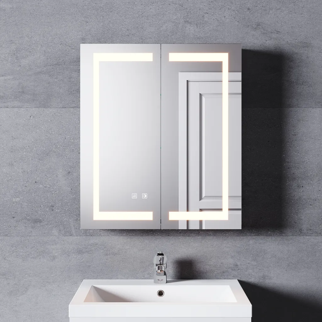 Armoire de toilette miroir LED en acier inoxydable pour salle de bain