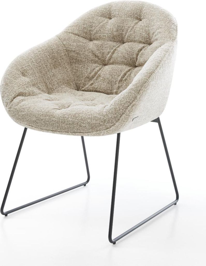 DELIFE Esszimmerstuhl Gaio-Flex Webstoff Soft Beige Kufengestell Schwarz