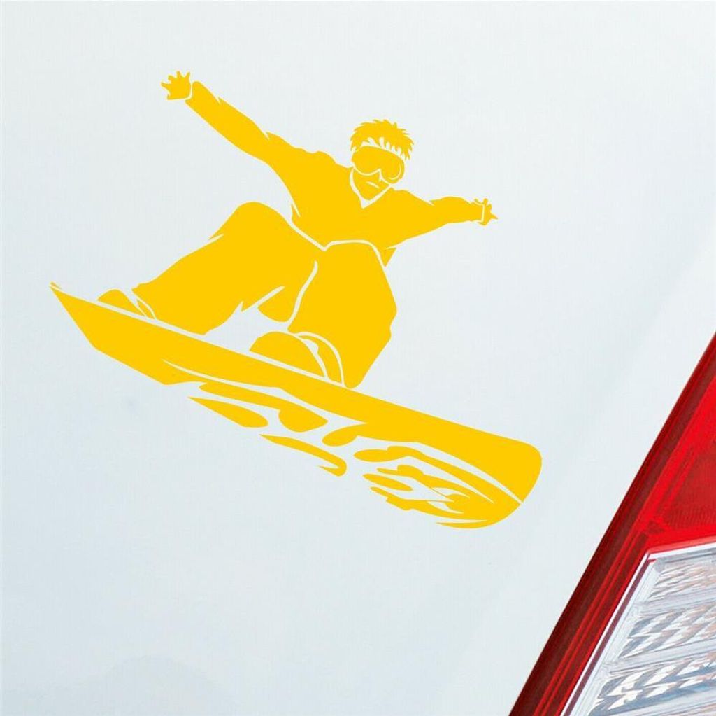 Auto Aufkleber Snowboard Snow Schnee Sport 10x9 cm Gelb Sticker Heckscheibenaufkleber