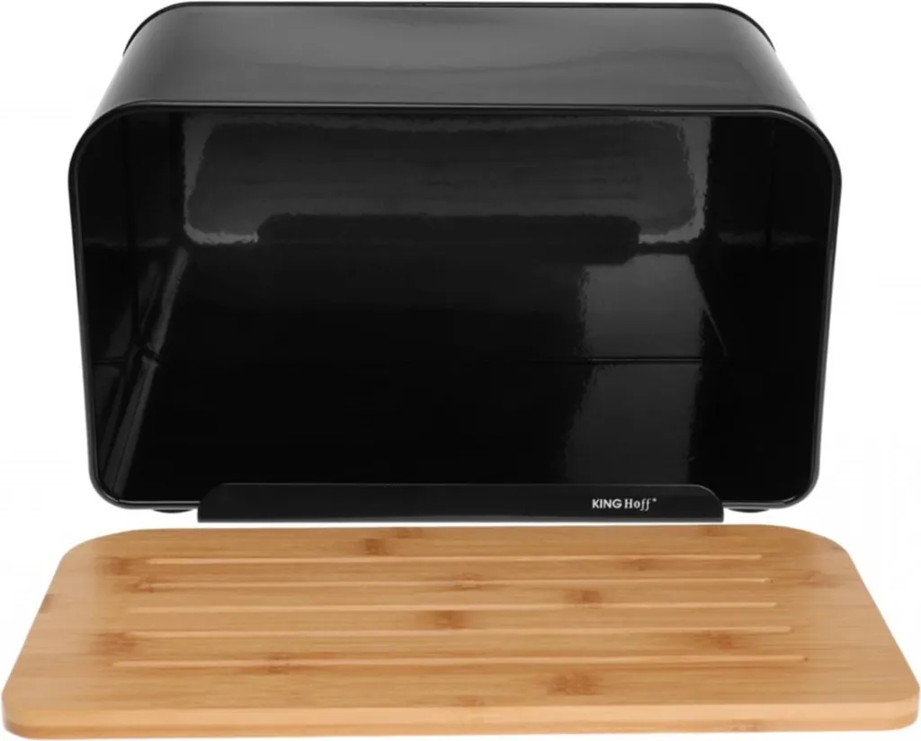 Portapane Kinghoff KH-1071 Design Acciaio Nero e Bamboo | Shop Online - 7
