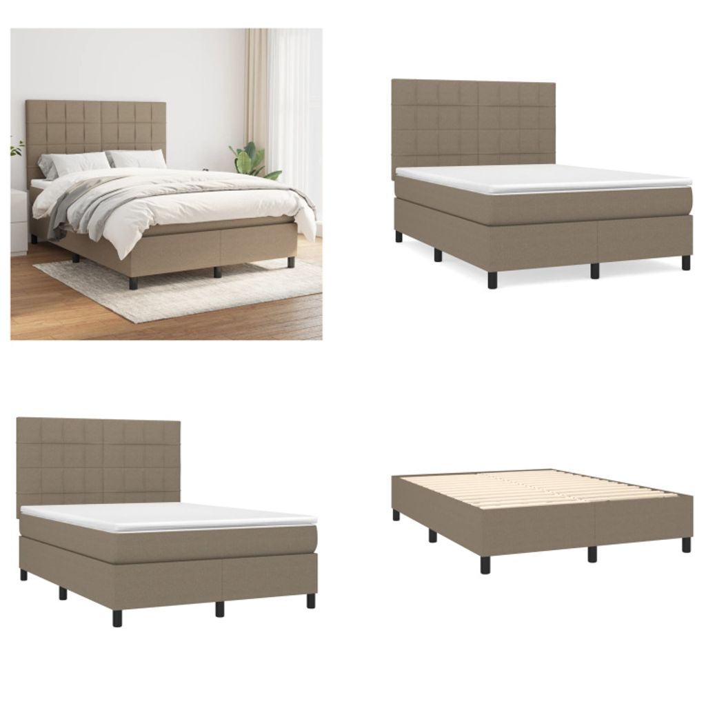vidaXL Boxspringbett mit Matratze Taupe 140x190 cm Stoff - Boxspringbett - Boxspringbetten - Bett - Schlafzimmermöbel