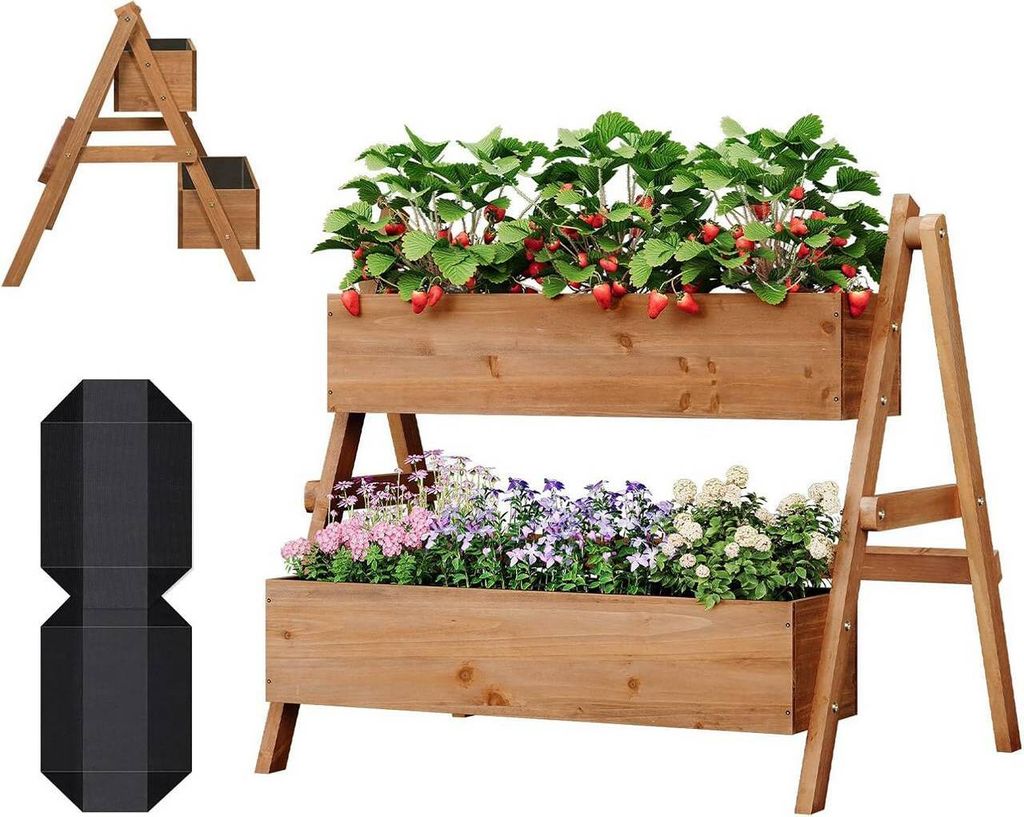 WOLTU Hochbeet mit 2 Blumenkästen, Holz Blumentreppe, mit Produktbild 