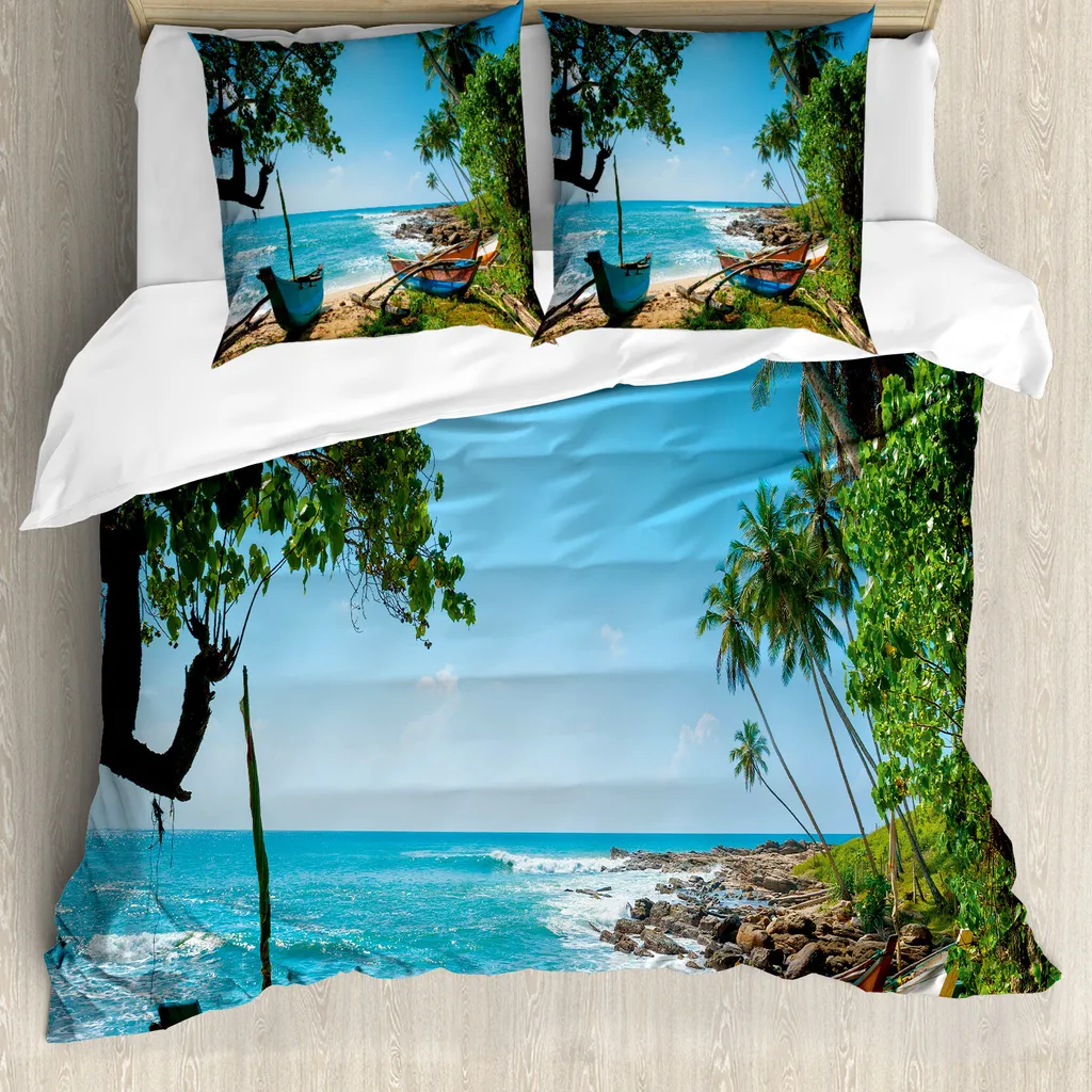 Copripiumino 200x200 ABAKUHAUS Spiaggia - Set Letto Ipoallergenico Blu