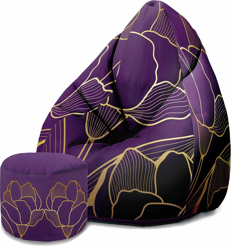 Dreamroots Bean Bag 80x80x120cm: Poltrona Sacco con Poggiapiedi Purple