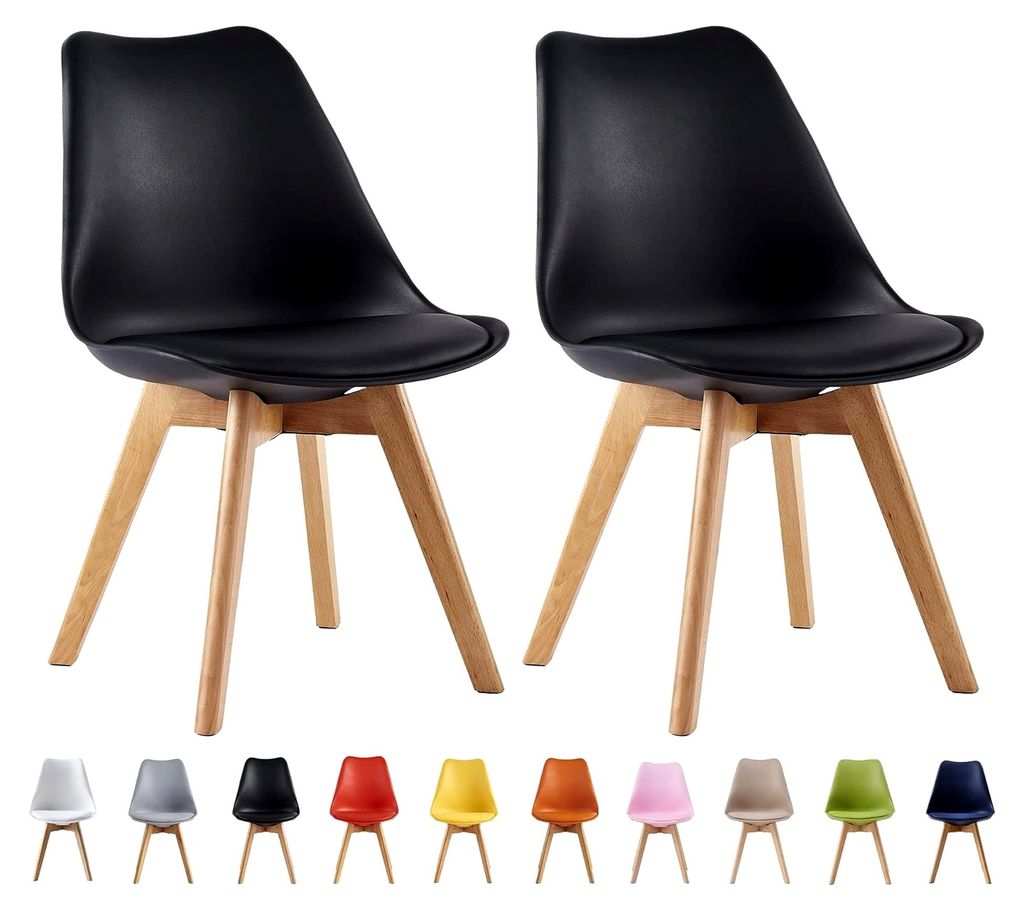 Esszimmerstühle im 2er Set, Küchenstühle, Bürostühle, Designer Schalenstuhl, Schwarz