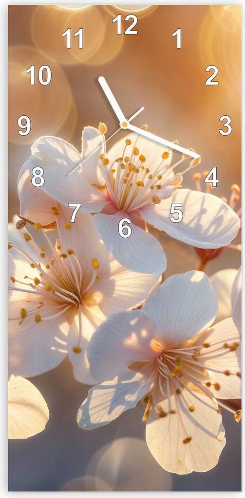 Wanduhr aus Glas mit Motiv Blumen im Sonnenlicht- 30 x 60 cm - inkl. Aufhängesystem