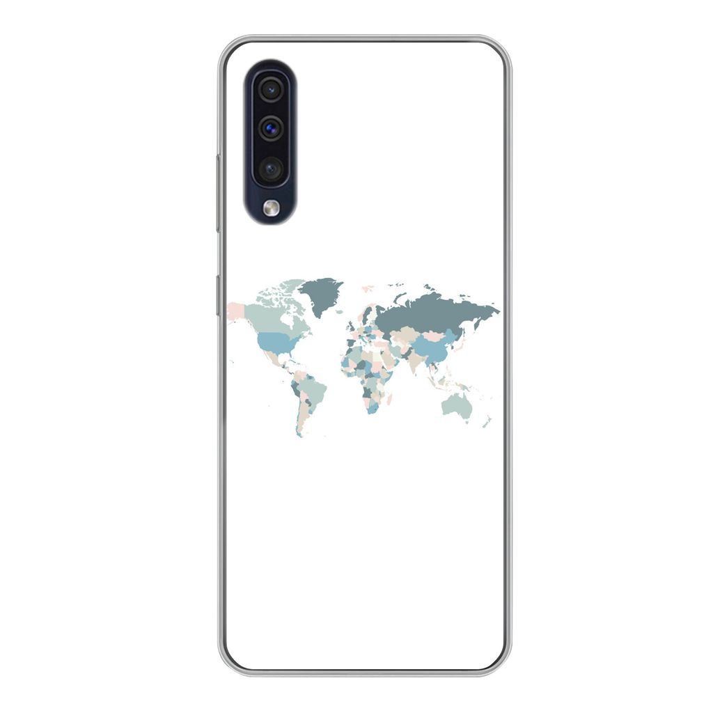 MuchoWow Handyhülle Schutzhülle Hülle für Samsung Galaxy A50 Weltkarte - Pastell - Länder Silikon Softcase Handy Hülle - Mobiltelefonhülle
