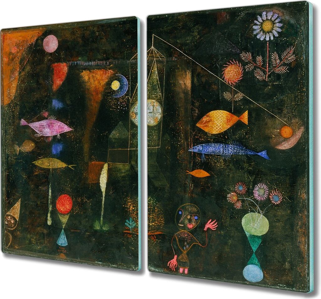 Coloray Herdabdeckplatte 2x30x52 cm Schneidebrett Kochplattenabdeckung Küchenbrett Hackbrett - Fisch Magic von Paul Klee