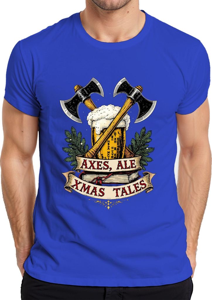 Axes Ale Xmas Tales Wikinger Axt Bier Weihnachten Vintage Herren T-Shirt, Blau, 3XL