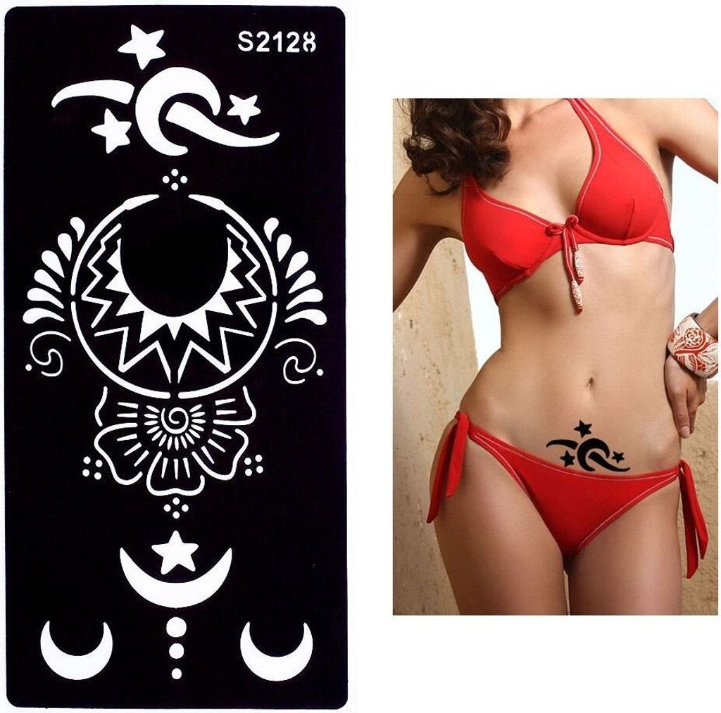 Henna Tattoo Schablone Airbrush Stencil Blume Ornamente Mond