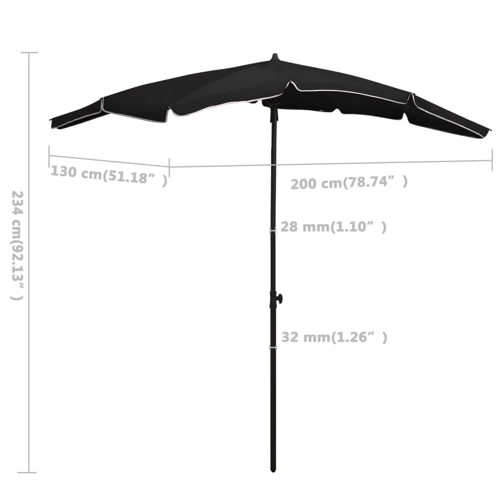 Parasol de balcon rectangulaire 200x130 cm Noir avec mât central robuste