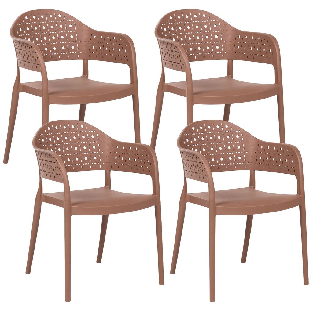 BELIANI Gartenstuhl 4er Set Braun Kunststoff Stapelbar Lochmuster mit Armlehnen Modern Outdoor Balkon Terrasse Garten Kunststoffstuhl Plastikstuhl
