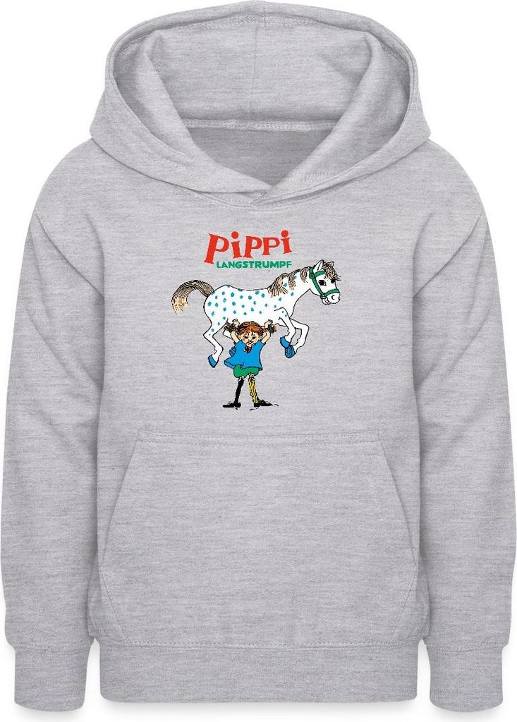 Spreadshirt Pippi Langstrumpf Pippi Hebt Kleiner Onkel Teenager Hoodie, L (9/11 Jahre), Hellgrau meliert