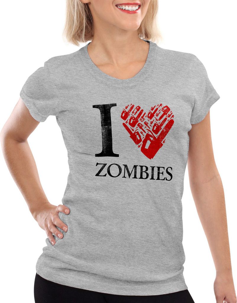 style3 Love Zombies T-Shirt Damen walking zombie dixon the halloween dead, Farbe:Grau meliert, Größe:S