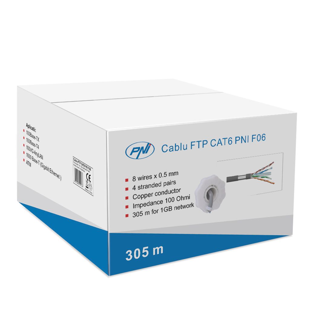 FTP-Kabel CAT6 PNI F06 mit 4 Paaren für Internet 1 Gigabit und Überwachungssysteme Rola 305m