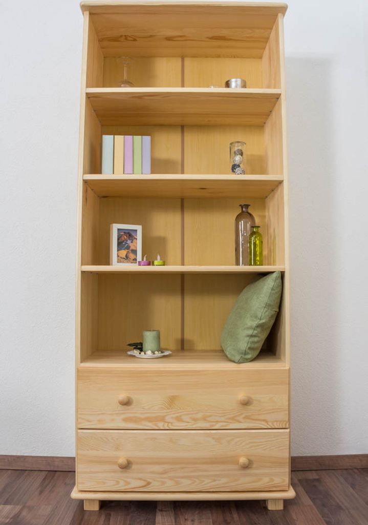 Modernes Bücherregal Kiefer natur 190x80x42 cm mit 3 Regalböden, 2 Schubladen, 4 Fächern