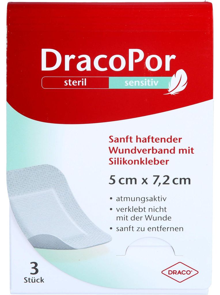 DracoPor sensitiv 5x7,2cm steril mit Silikonkleber, 3 St VER