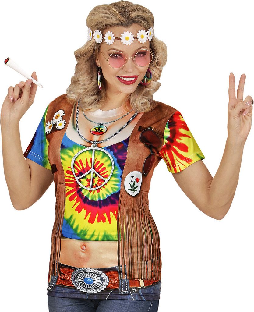 Fotorealistisches T-Shirt als Hippie Frau Gr. S - XL - Produktbild 