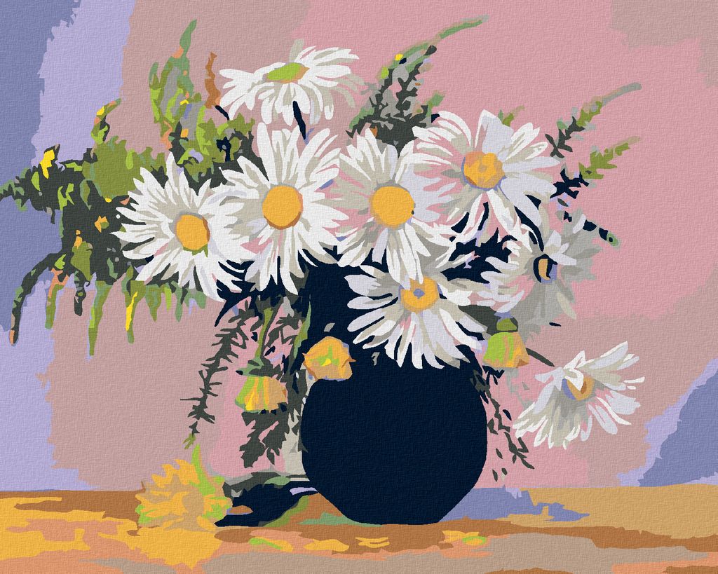 Diamondi - Diamond painting - MARGERITEN IN SCHWARZER VASE, 40X50 cm, mit Keilrahmen (bereits gespannt)