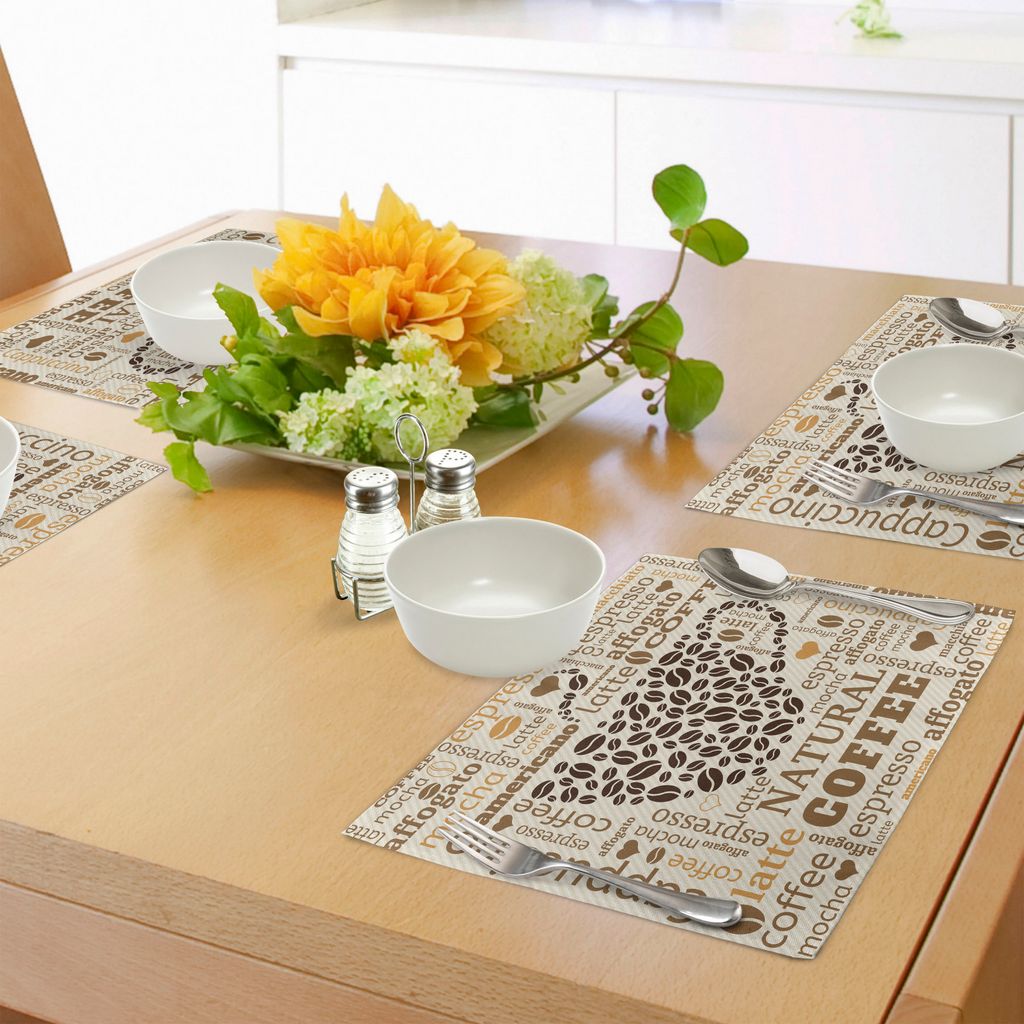 ABAKUHAUS Modern Platzmatten, Latte Cappuccino Affogato Natural mit Tasse förmigen Kaffeebohnen Bild, Tiscjdeco aus Farbfesten Stoff für das Essz...