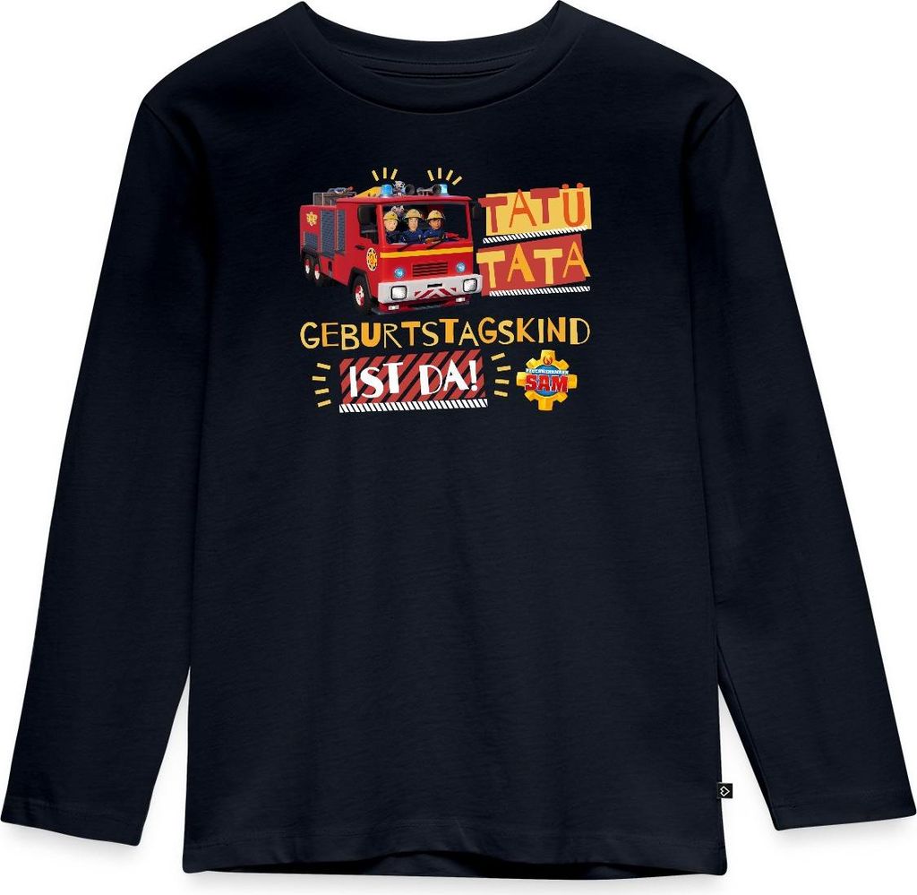 Spreadshirt Feuerwehrmann Sam Tatü Tata Geburtstagskind Kinder Premium Langarmshirt, 98/104 (2 Jahre), Navy