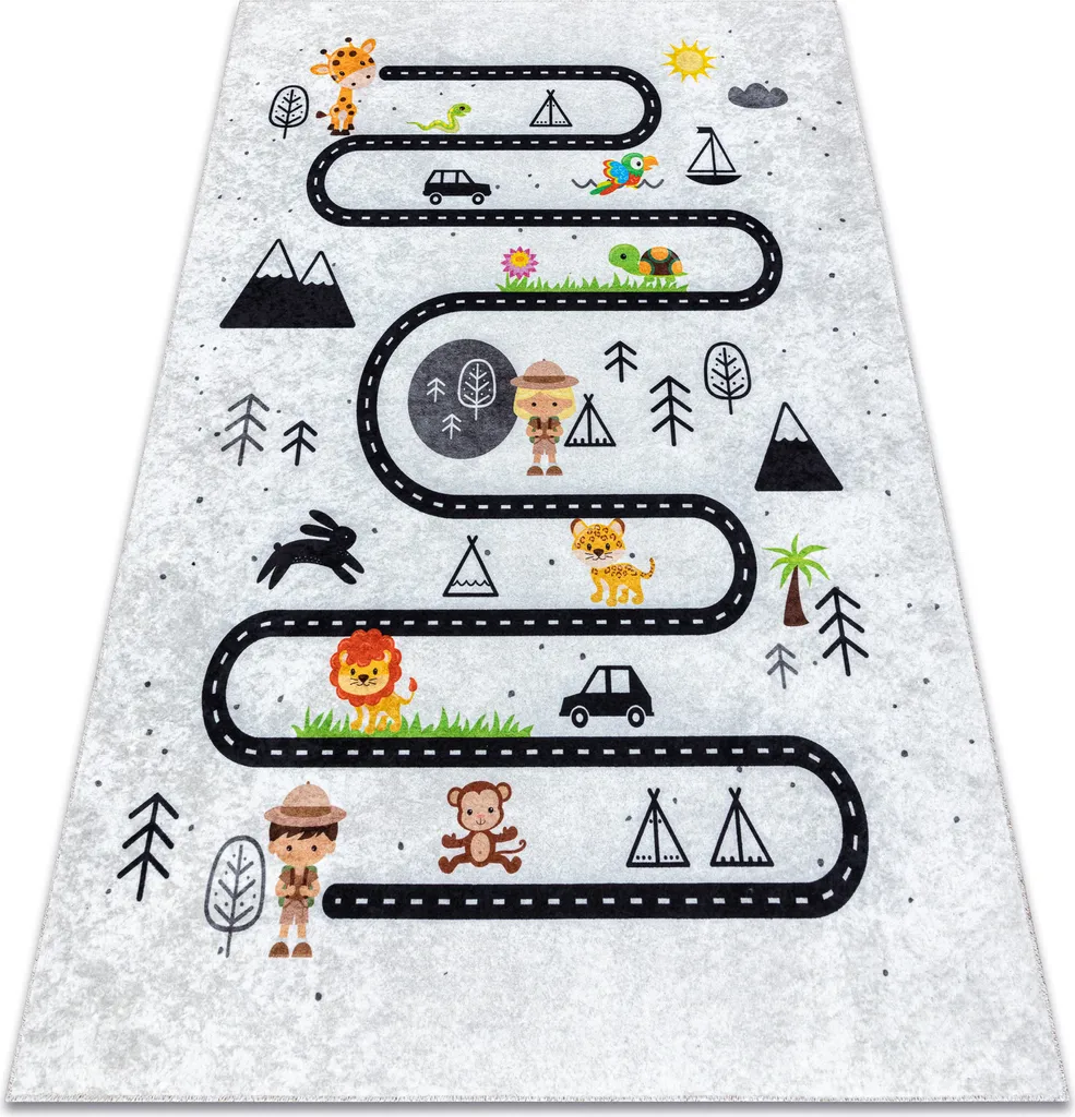 Tapis Enfant Antidérapant et Lavable Motif Ville et Animaux 160x220cm