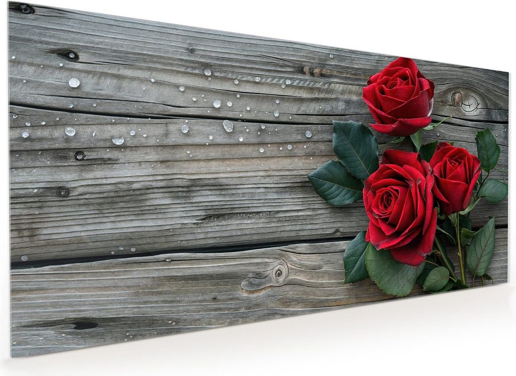 Küchenrückwand Spritzschutz Glas mit Motiv Romantische Rosenherzen 40 x 40 cm