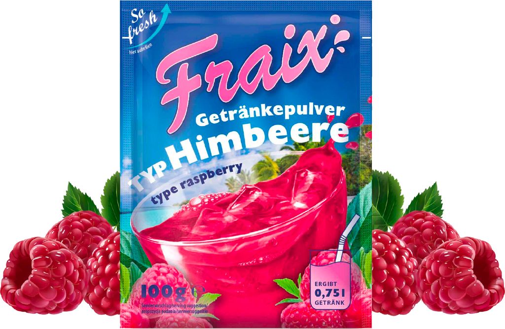 FRAIX Getränkepulver Himbeere, 25er Pack (25 x 100g) Vorteilspack, Fruitt Instant Pulver mit Raspberry Geschmack