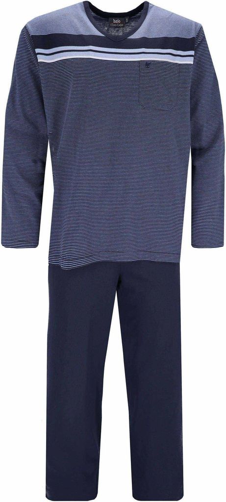 hajo Herren Schlafanzug, 2-tlg. Set - lang, V-Ausschnitt, Klima-Komfort, gestreift Blau 4XL