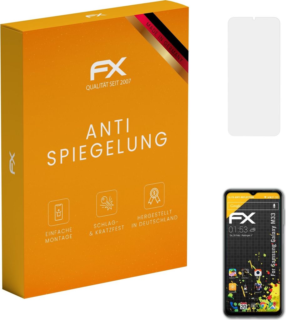 atFoliX FX-Antireflex 3x Schutzfolie kompatibel mit Samsung Galaxy M33 Displayfolie