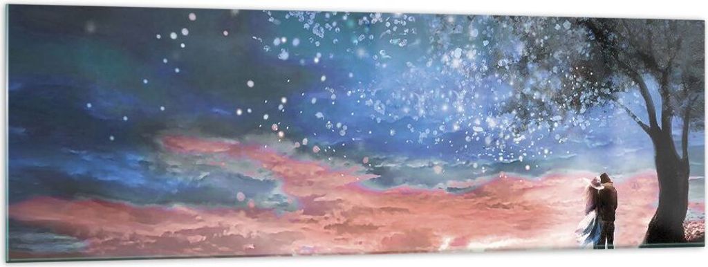 Bilder auf glas - Einteilig - Himmel Mond Liebhaber - 160x50cm - Glasbilder - Wandbilder - Bilder - zum Aufhängen bereit - Wanddekoration aus Glas...