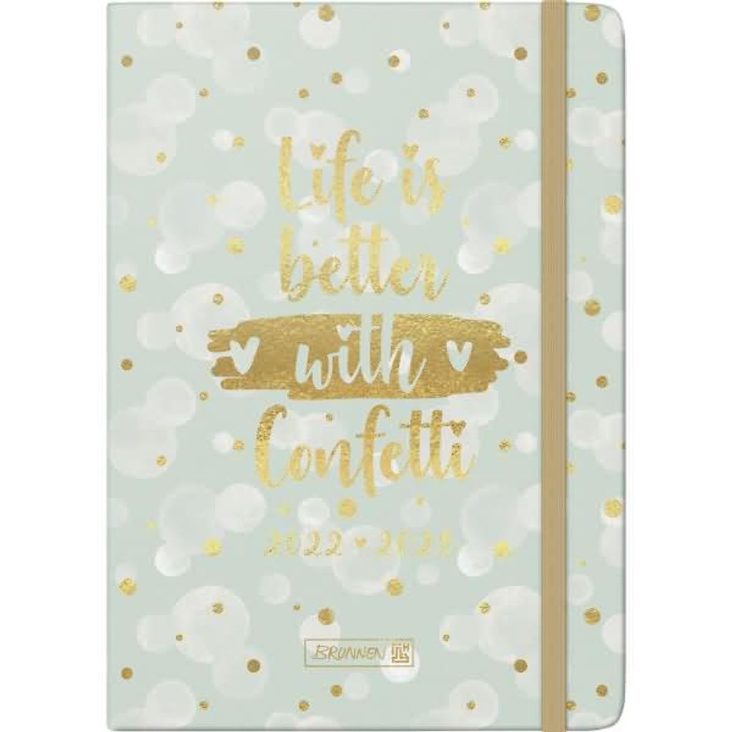 BRUNNEN 1072130093 Wochenkalender Schülerkalender 2022/2023 "Confetti" 2 Seiten = 1 Woche Blattgröße 14,8 x 21 cm A5 Hardcover-Einband mit Texti...