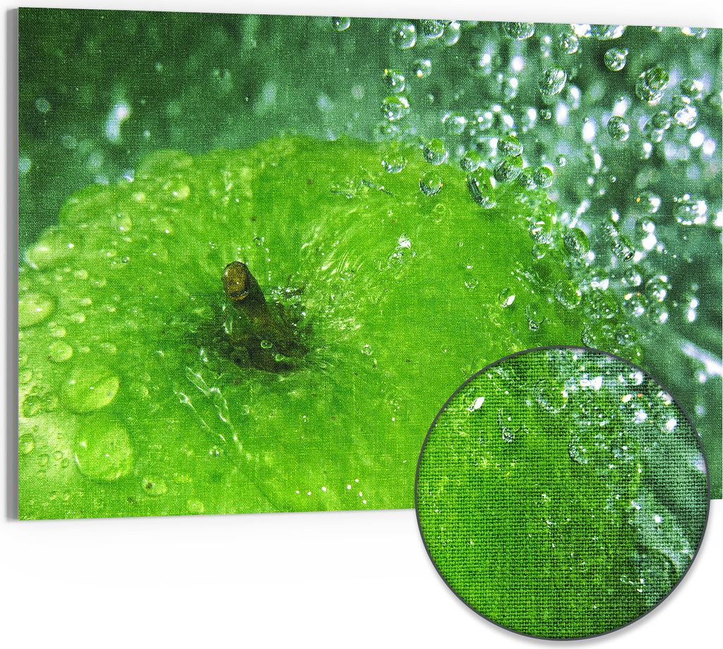 DEQORI Hybrid Leinwand Bild 90x60 cm 'Erfrischende Vitalität' Wandbild Glas flach modern