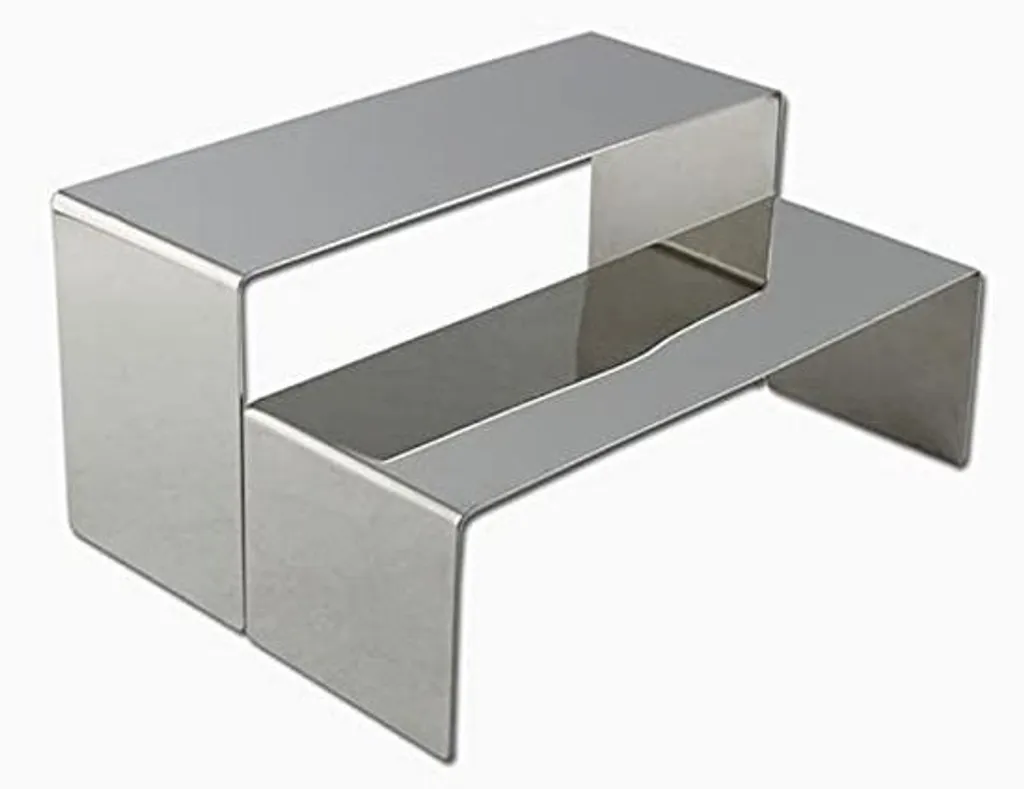 Set de 2 présentoirs en acier argent poli effet miroir haute qualité