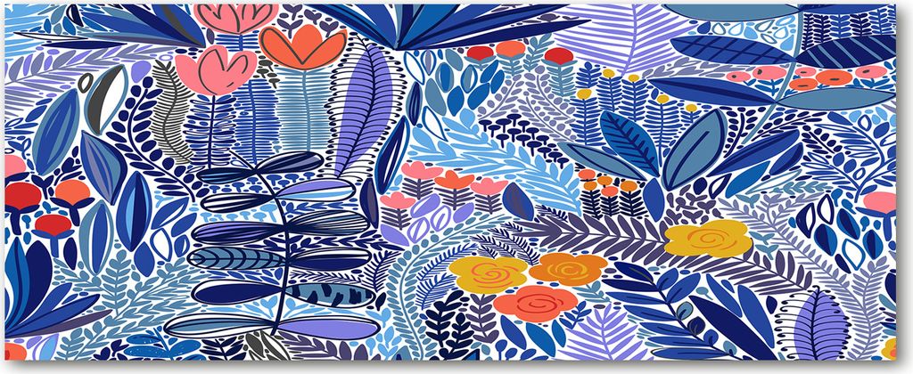 Tulup Leinwandbild - 125x50 cm - Wandkunst - Drucke auf Leinwand - Leinwanddruck - Blumen & Pflanzen - Blau - Blumenmuster