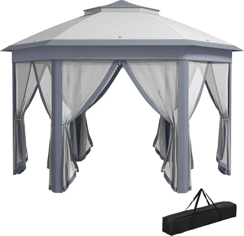Tente de réception pliable 4x3,4 m idéale pour repas et fêtes Gris