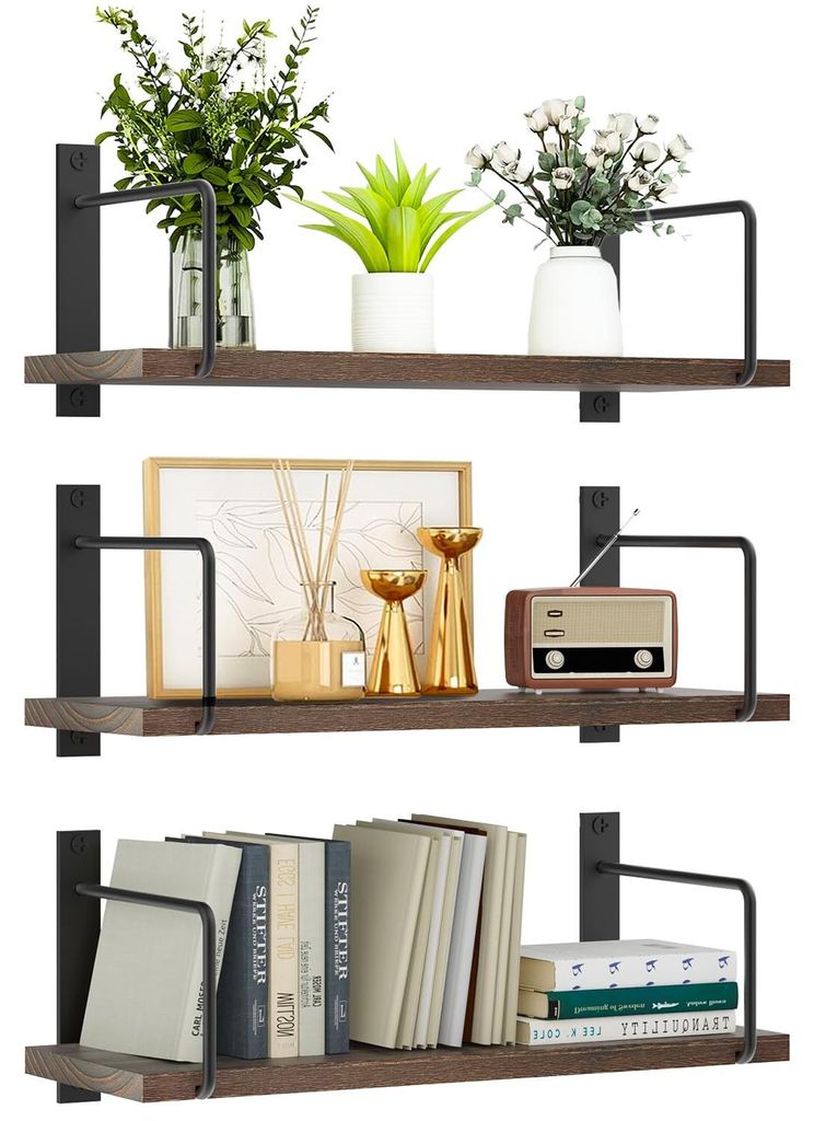 Wandregal aus Holz, 3-teiliges Set, rustikales Hängeregal zur Dekoration, Wandregal für die Küche, schwebendes Regal für Wohnzimmer, Schlafzimm...