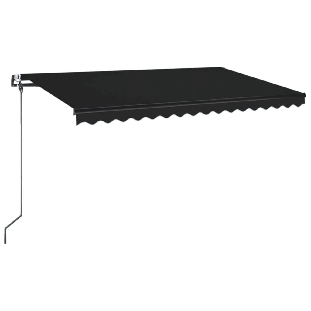 A black retractable awning is shown against a white background.