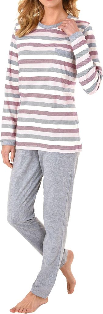 Toller Damen Pyjama langarm - auch in Übergrösse - wunderschöne Block Streifen Optik - 61837 ; rosa , 44