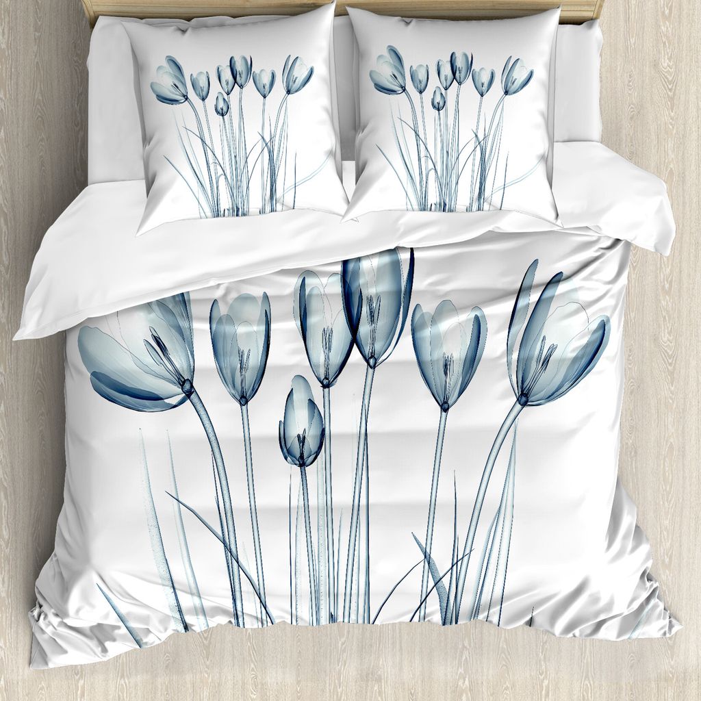 ABAKUHAUS Blume Bettbezug, Tulpen mit Solar-Effekt, Milbensicher Allergiker geeignet mit Kissenbezügen, 200 cm x 200 cm - 80 x 80 cm, Dunkel Petro...