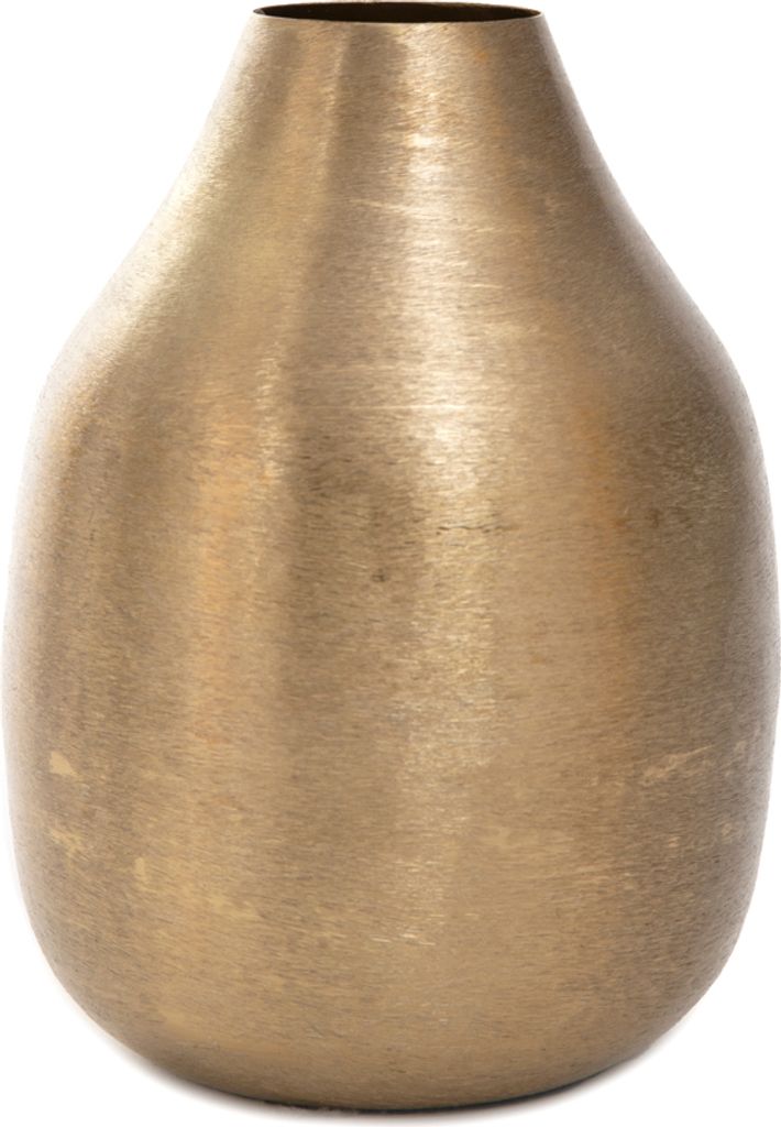 A gold-colored vase is shown against a white background.