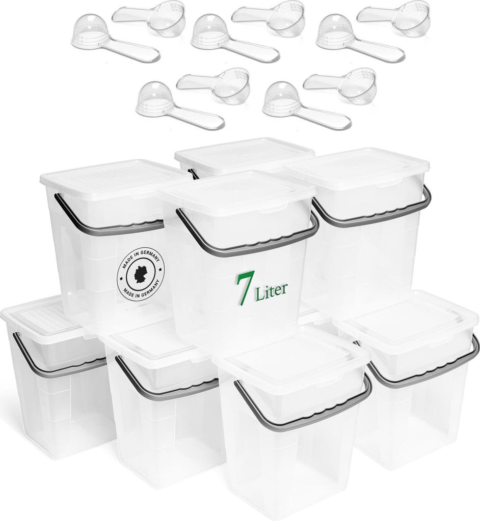 Novaliv 10x Waschmittelbox mit Deckel 7 Liter Transparent und Dosierlöffel 23,5 x 18 x 26,5 cm Waschpulver Aufbewahrungsbox mit Henkel Waschmittel...
