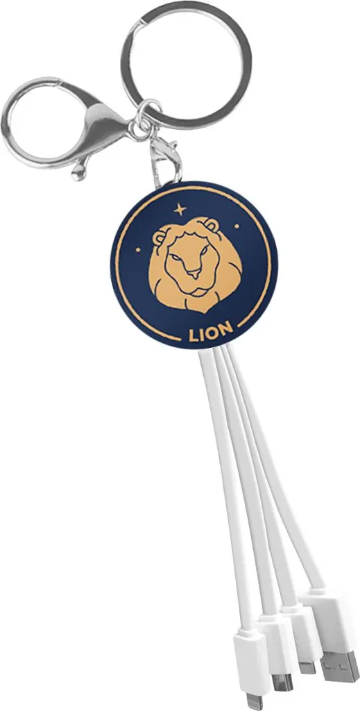 YELLO KOKO, cavo multiuso USB 3 in 1 portachiavi Leone segno zodiacale, bianco
