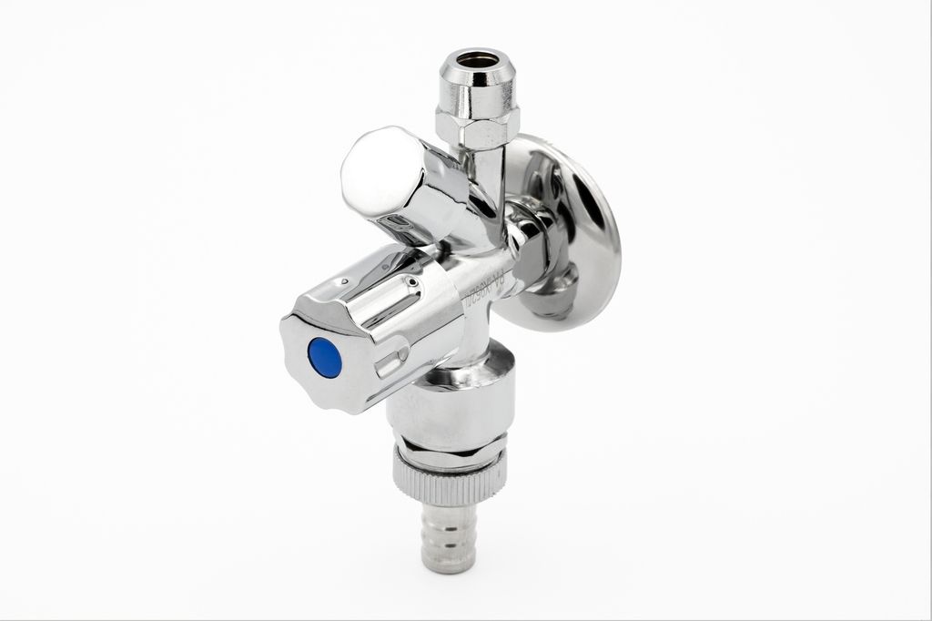 Kombi-Eckventil 1/2" AG Anschluss 3/4" AG Abgang mit Rundgriffe