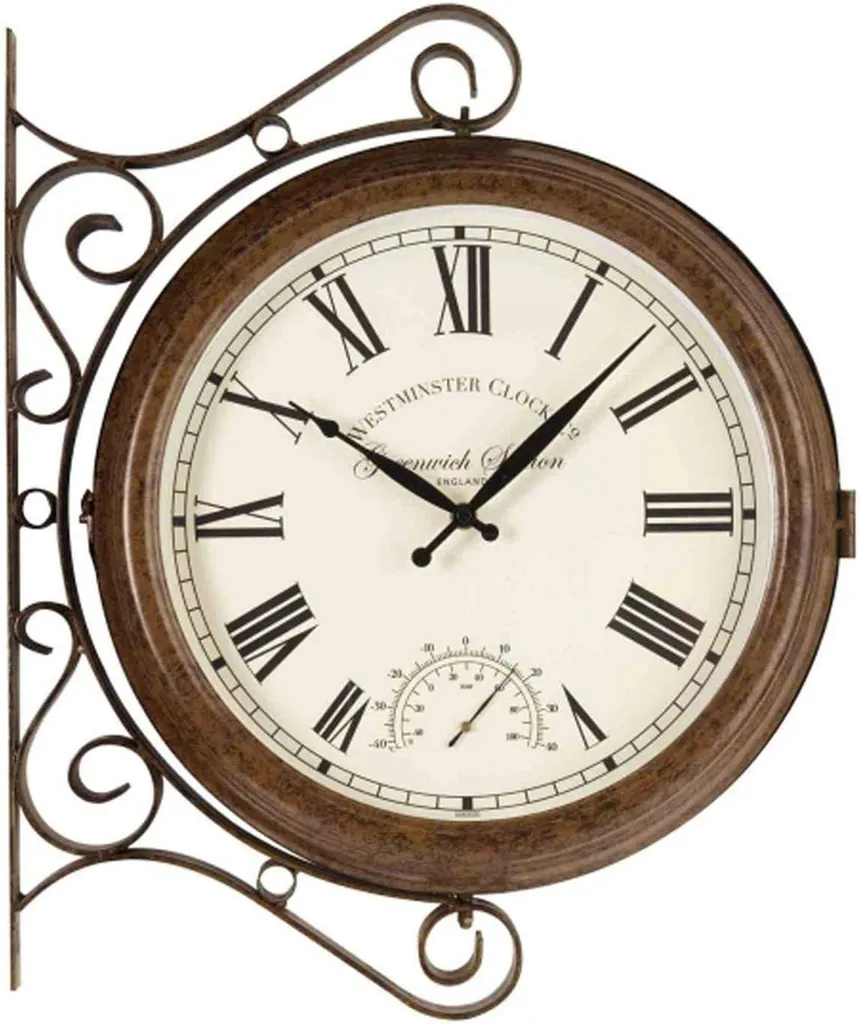 Horloge de Jardin Lisible et Résistante Greenwich avec Thermomètre