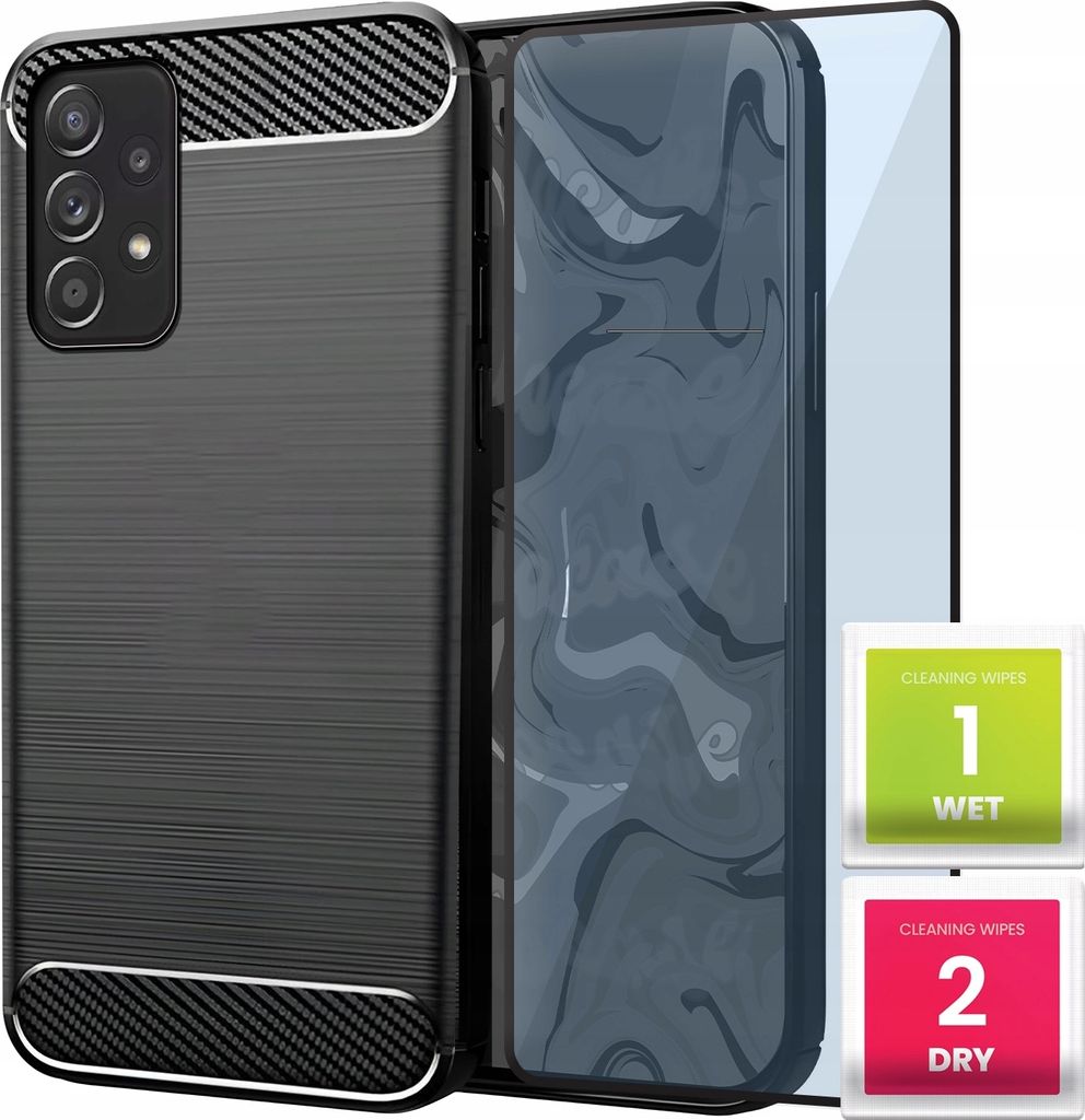 Schutzhülle für SAMSUNG GALAXY A52 / A52 5G / A52S 5G Handy Hülle Schwarz Slim Cover Kohlenstoff Case + Schutzfolie