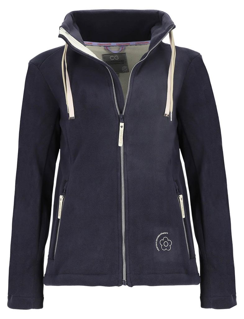 Coastguard Damen Fleecejacke gebondet mit Stehkragen - Unifarbene Jacke mit Reißverschluss in Dunkelblau Größe L