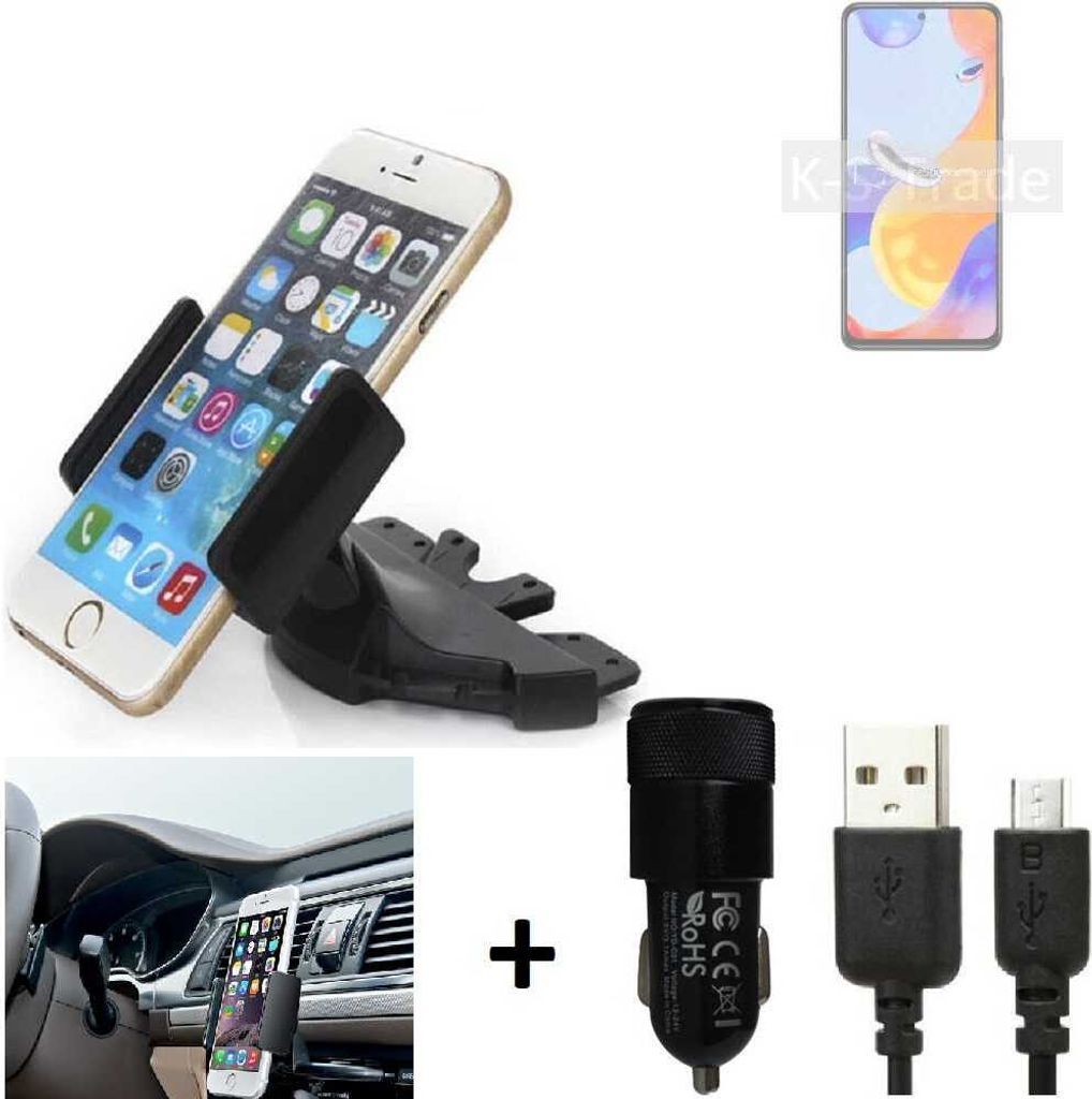 TOP SET K-S-Trade Autohalterung kompatibel mit Xiaomi Redmi Note 11 Pro Global CD Schlitz Halterung KFZ-Halter Radio Handy Halterung 360° drehbar