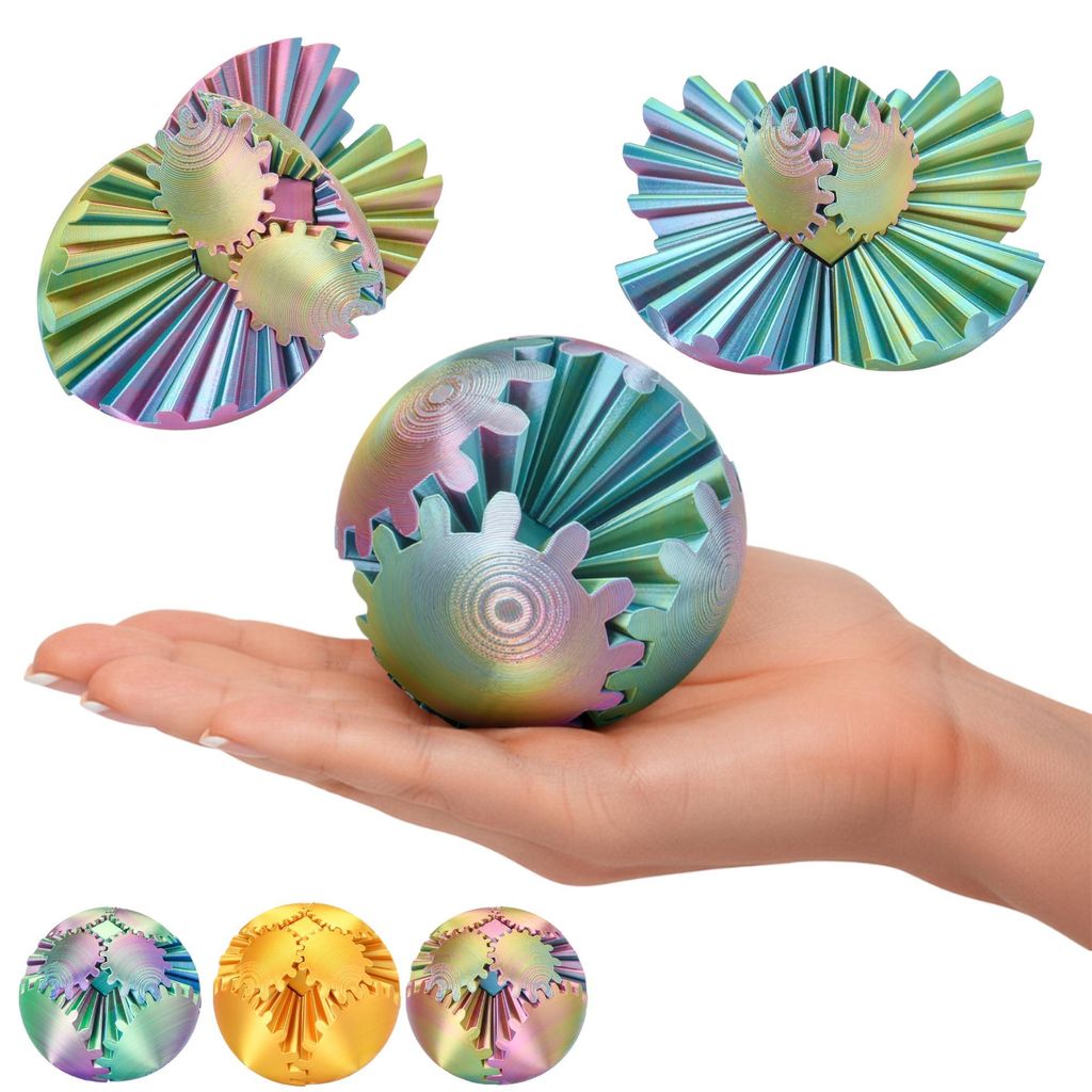 Gear Ball 3D Logik-Kugel Rot-Gelb-Grün – Drehbare Farbkugel | Anti-Stress Schreibtisch-Gadget & Konzentrationstrainer | Dekoratives Puzzle