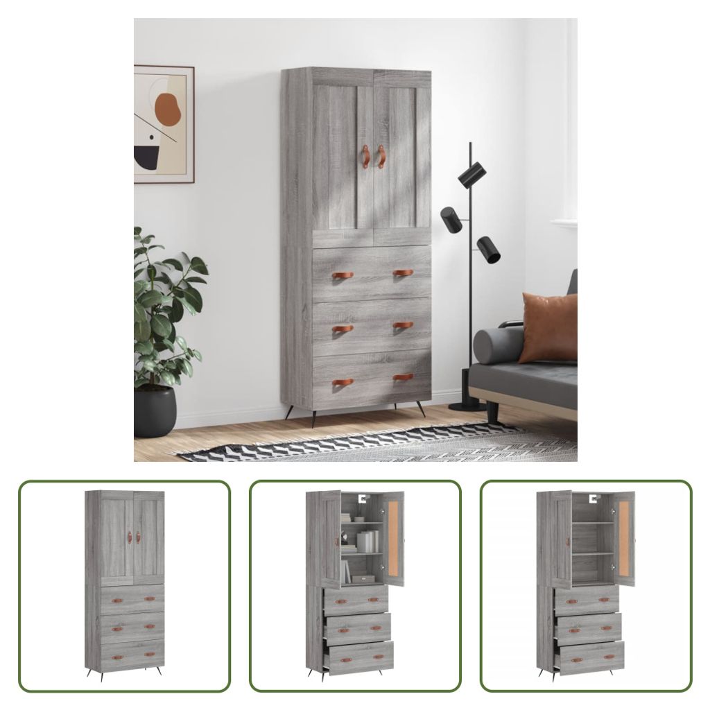 The Living Store Highboard Grau Sonoma 69,5x34x180 cm Holzwerkstoff